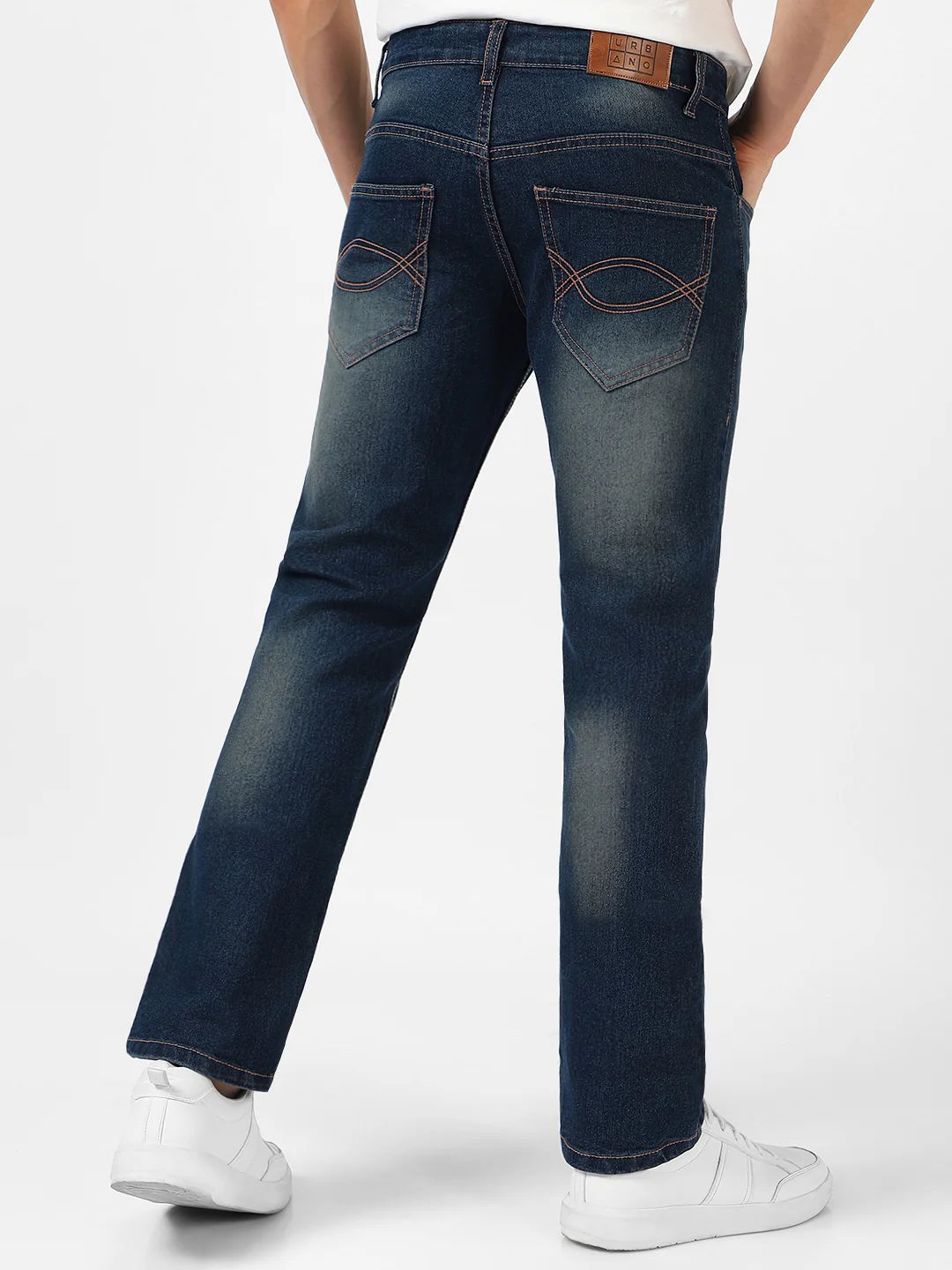 Men's Blue Washed Bootcut Jeans Stretchable - Image 4