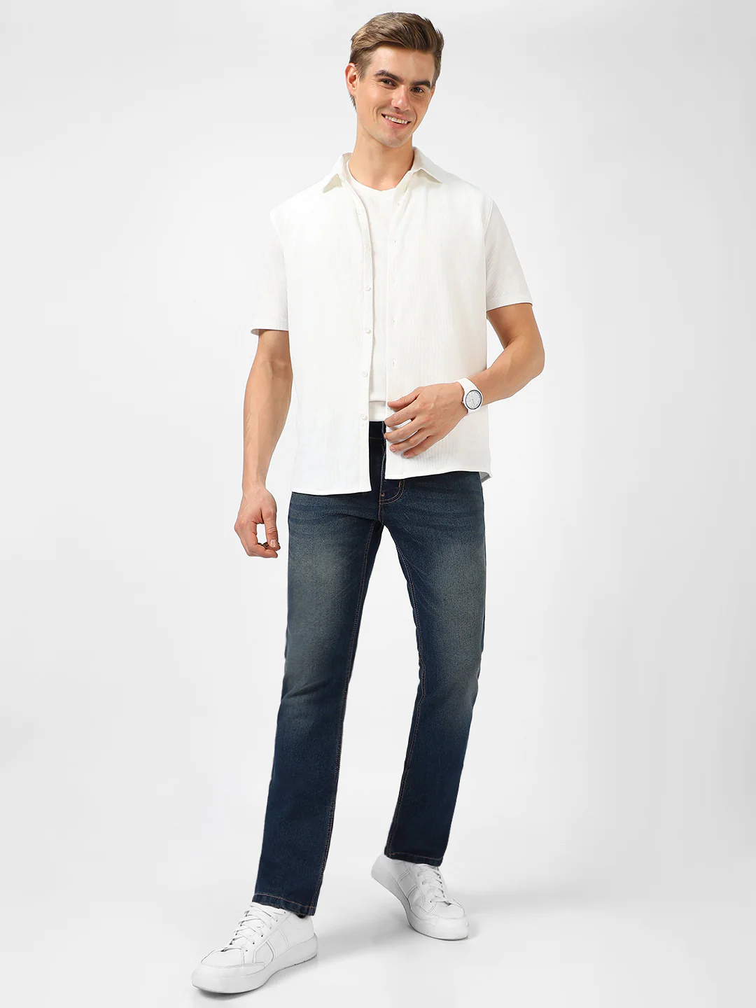Men's Blue Washed Bootcut Jeans Stretchable - Image 5