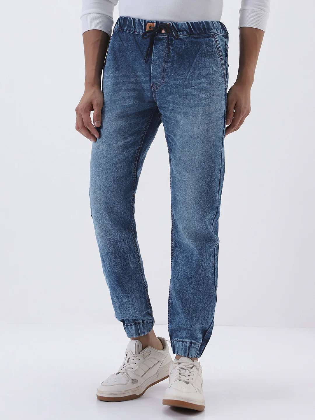Men's Blue Washed Jogger Jeans Slim Fit Stretch - Image 2