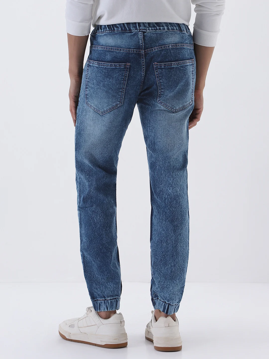 Men's Blue Washed Jogger Jeans Slim Fit Stretch - Image 3