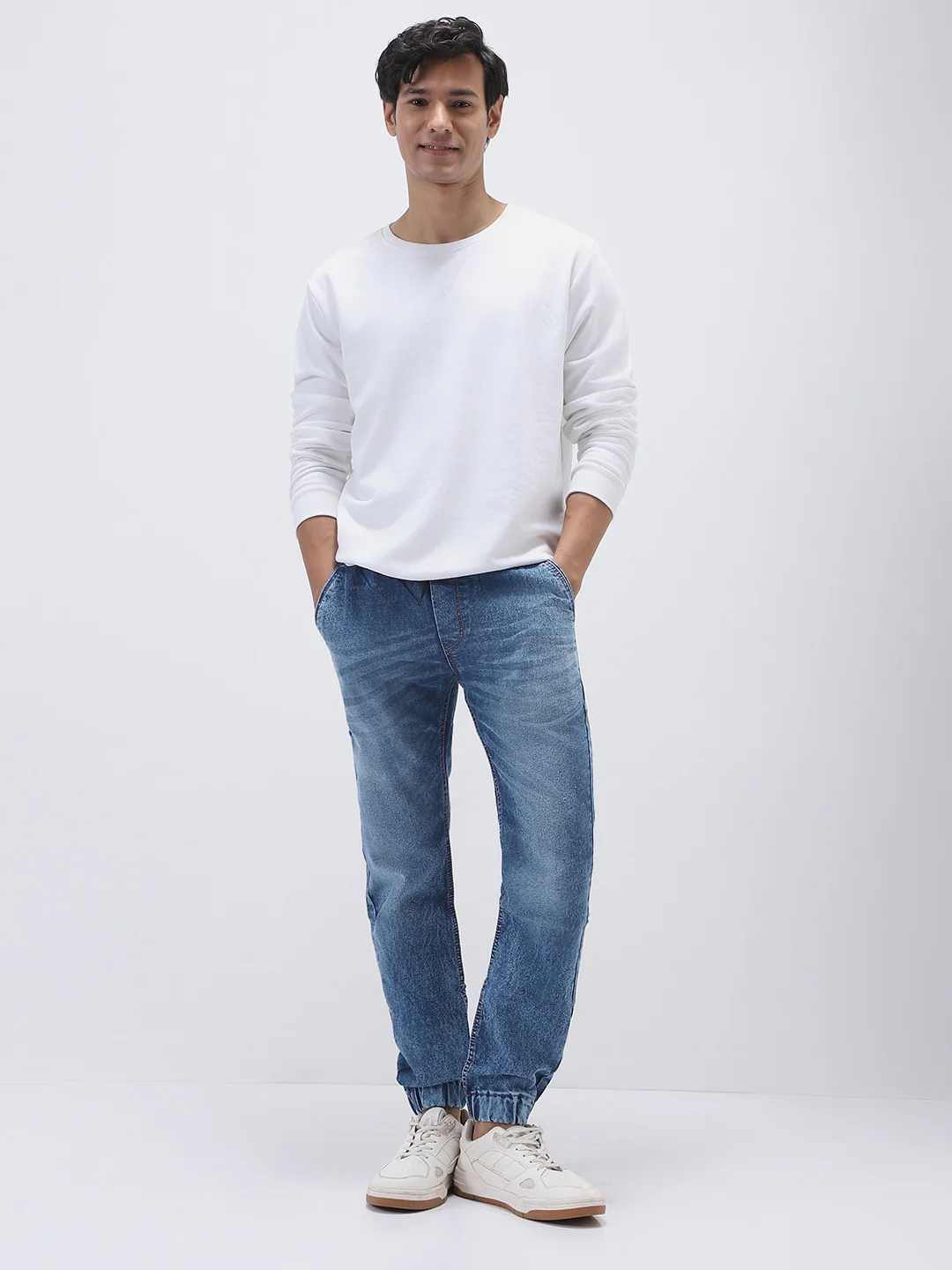 Men's Blue Washed Jogger Jeans Slim Fit Stretch - Image 4