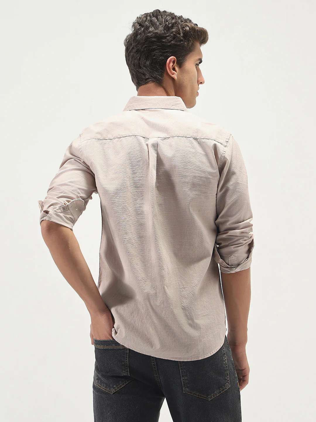 Men's Brown Cotton Full Sleeve Regular Fit Casual Solid Slub Shirt with Spread Collar - Image 3