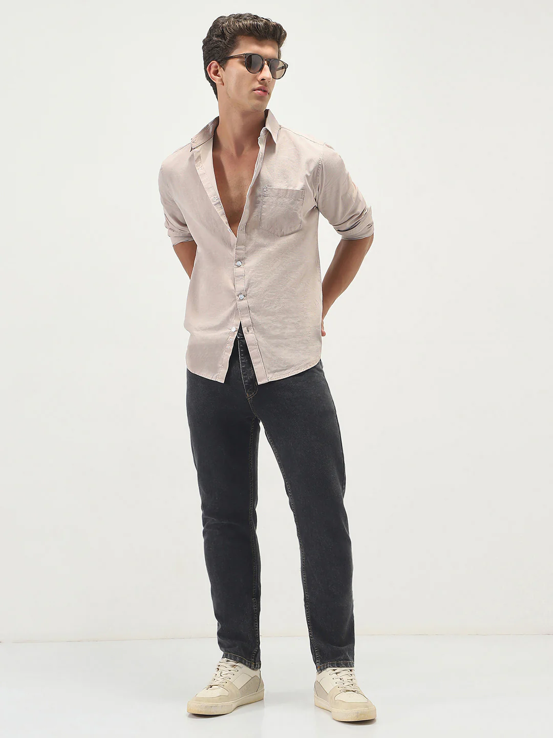 Men's Brown Cotton Full Sleeve Regular Fit Casual Solid Slub Shirt with Spread Collar - Image 4