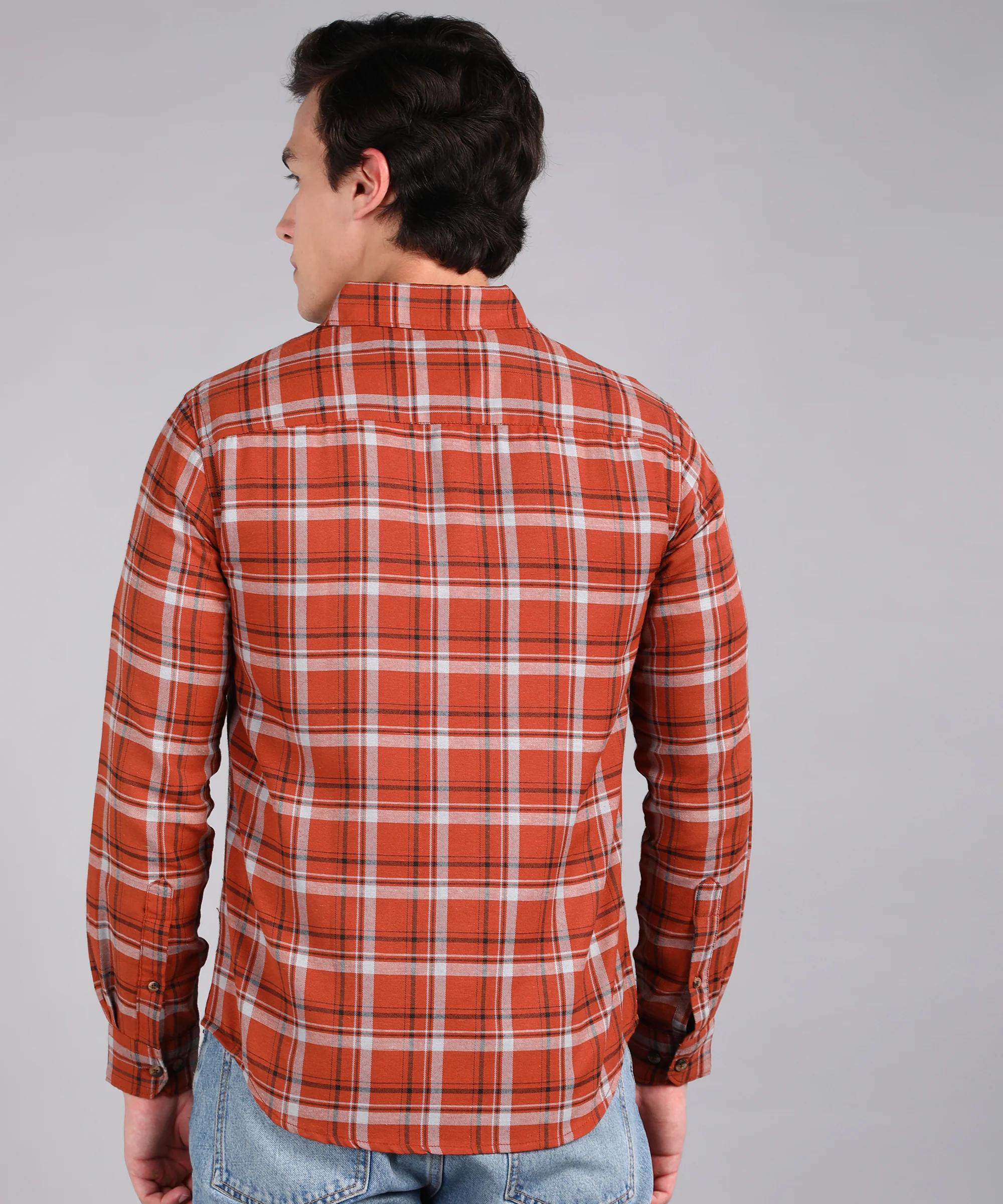 Men's Brown Cotton Full Sleeve Slim Fit Casual Checkered Shirt - Image 3