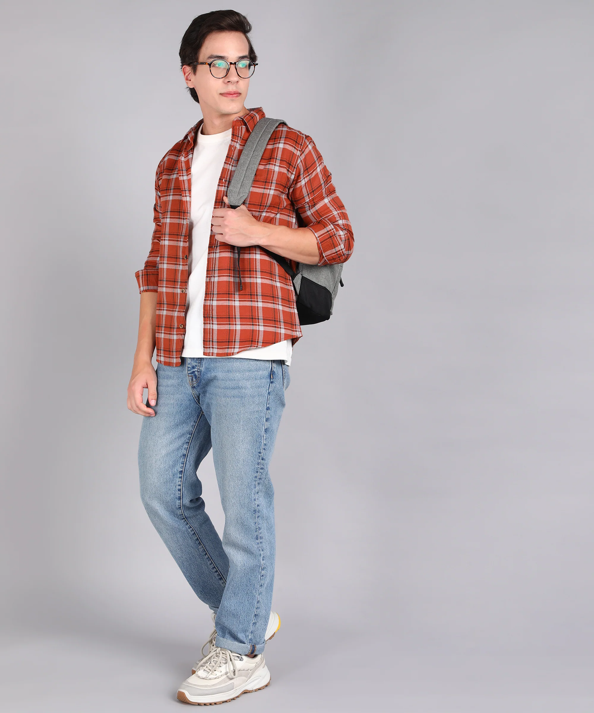 Men's Brown Cotton Full Sleeve Slim Fit Casual Checkered Shirt - Image 4