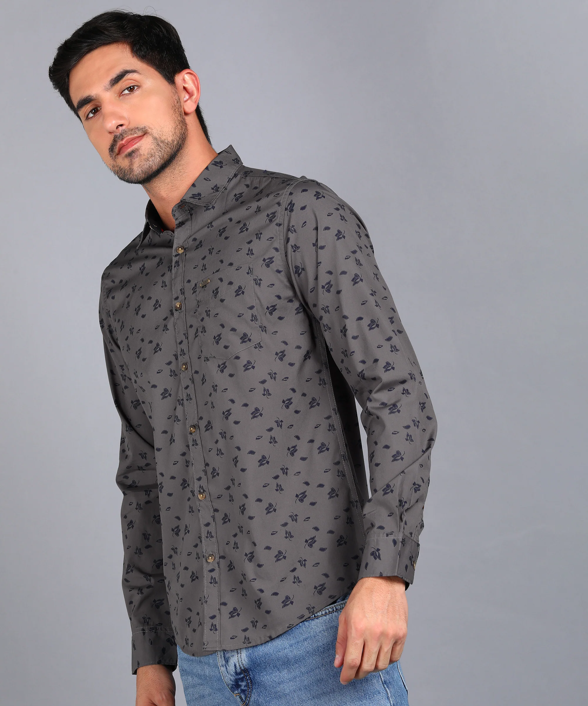 Men's Brown Cotton Full Sleeve Slim Fit Casual Printed Shirt - Image 3