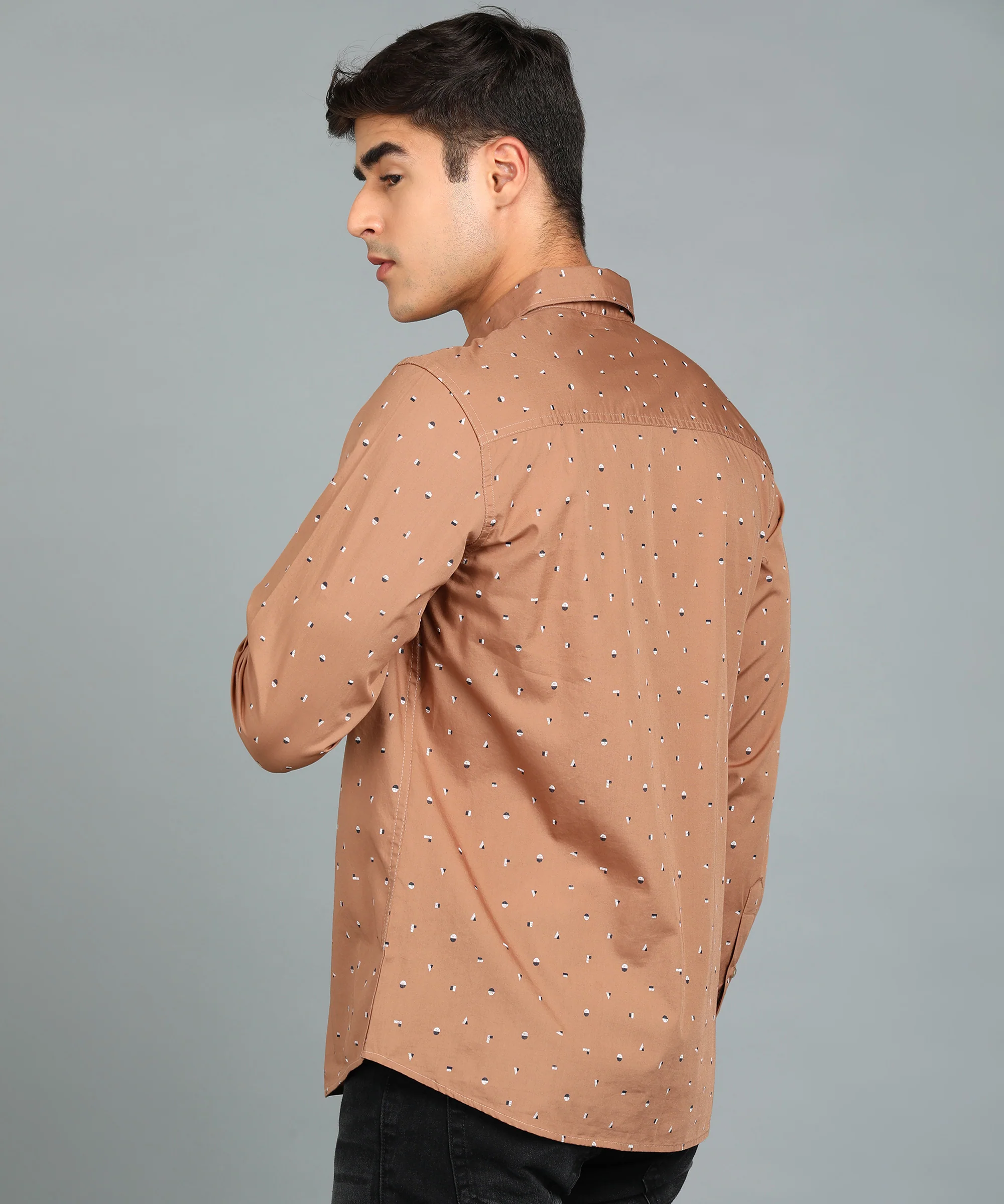 Men's Brown Cotton Full Sleeve Slim Fit Casual Printed Shirt - Image 3