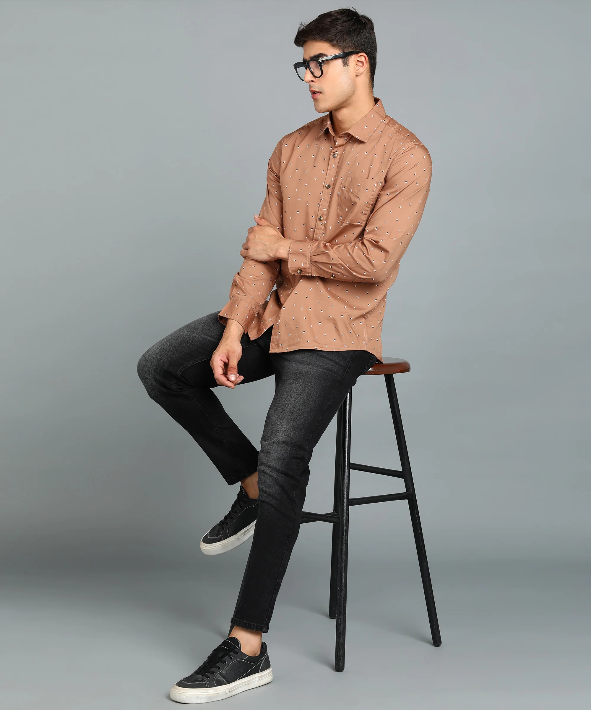 Men's Brown Cotton Full Sleeve Slim Fit Casual Printed Shirt - Image 4