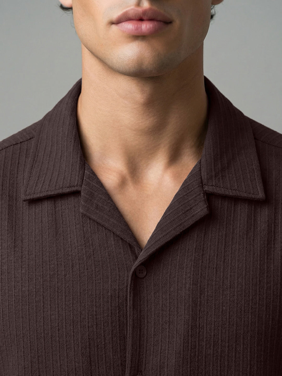 Men's Brown Cotton Half Sleeve Oversized Fit Textured Shirt with Cuban Collar - Image 5