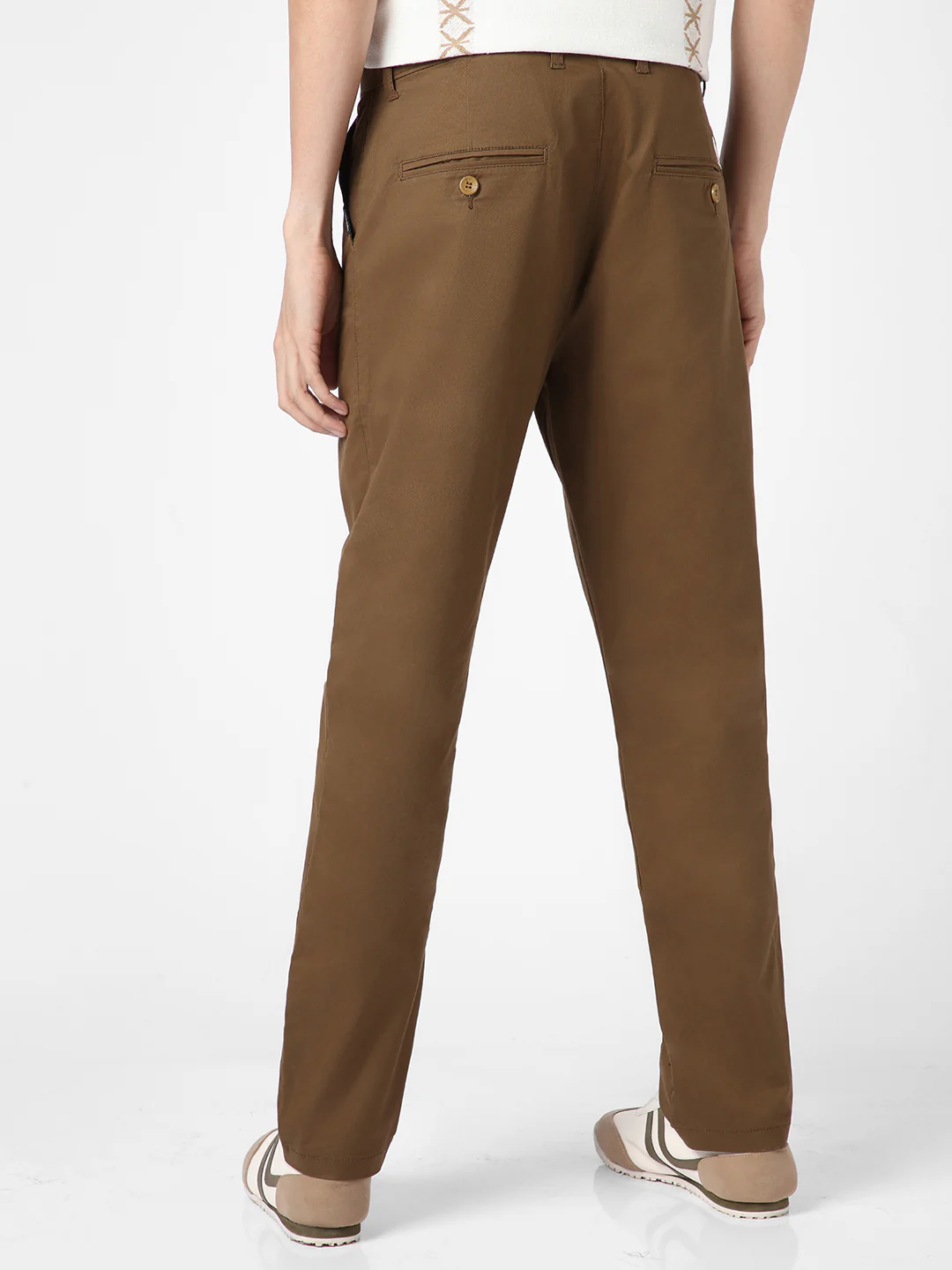 Men's Brown Cotton Regular Fit Casual Chinos Trousers Stretch - Image 4