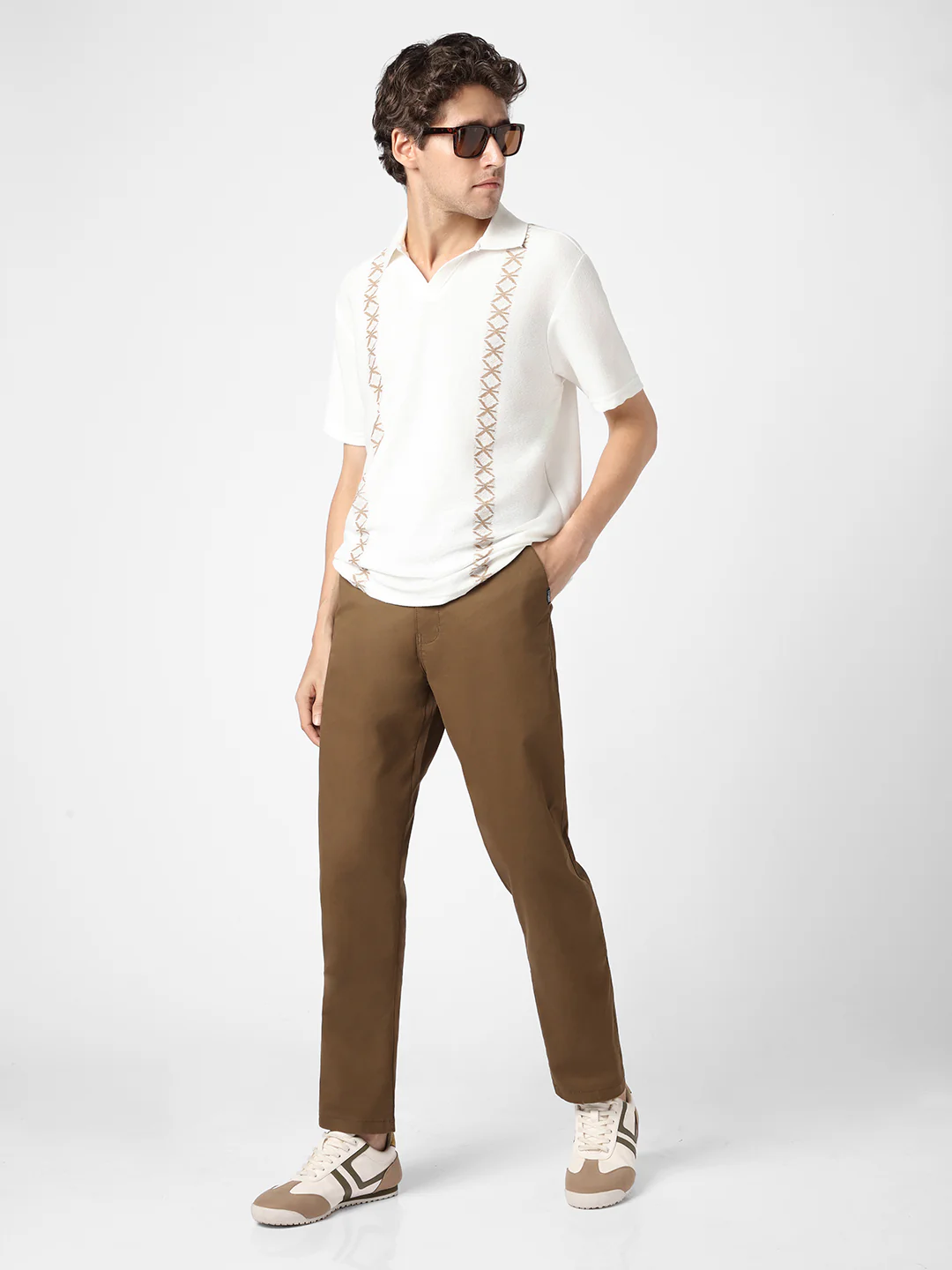 Men's Brown Cotton Regular Fit Casual Chinos Trousers Stretch - Image 5