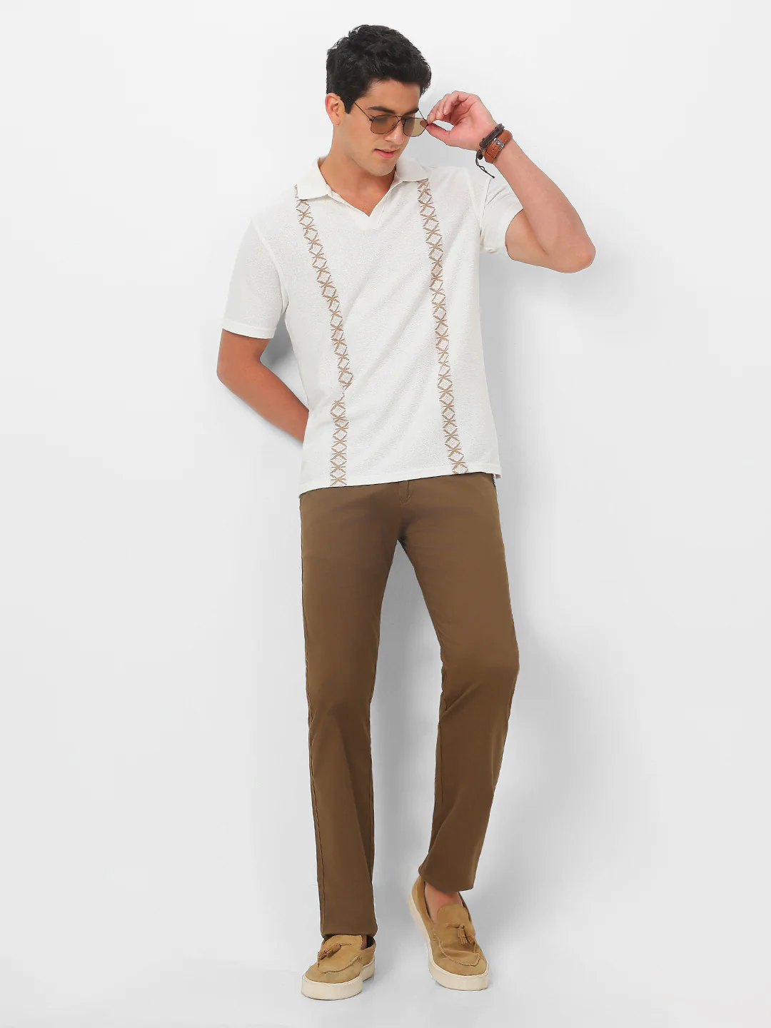 Men's Brown Cotton Slim Fit Casual Chinos Trousers Stretch - Image 5