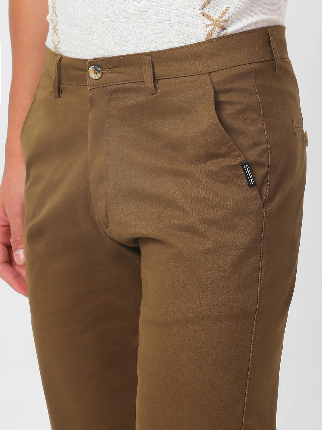 Men's Brown Cotton Slim Fit Casual Chinos Trousers Stretch - Image 7