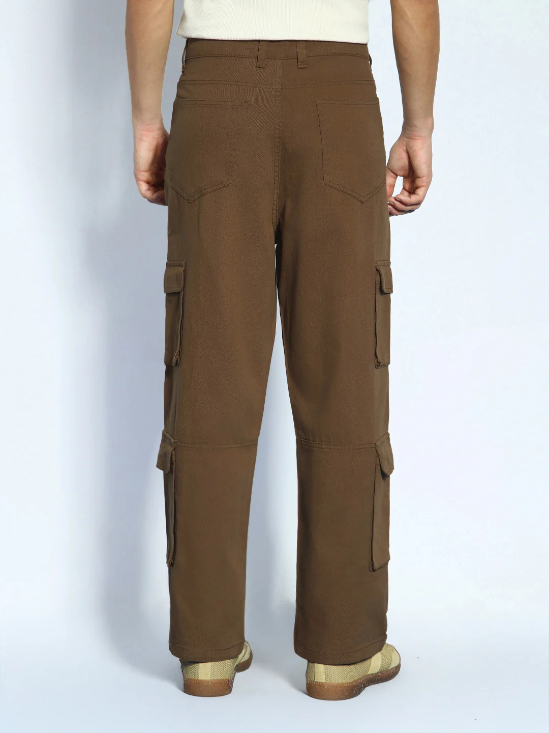 Men's Brown Loose Baggy Fit Cargo Chino Pant with 8 Pockets Stretchable - Image 3