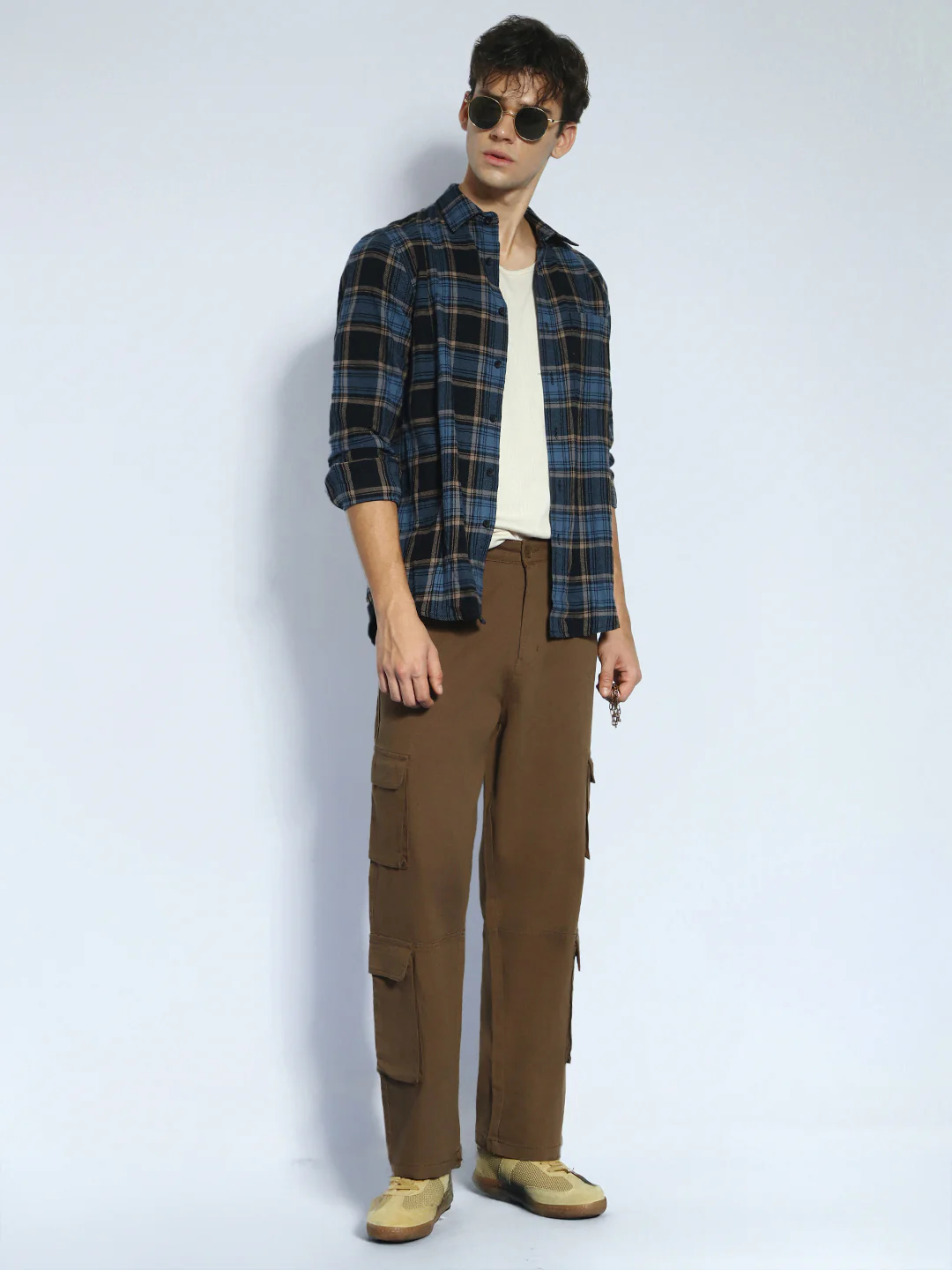 Men's Brown Loose Baggy Fit Cargo Chino Pant with 8 Pockets Stretchable - Image 4