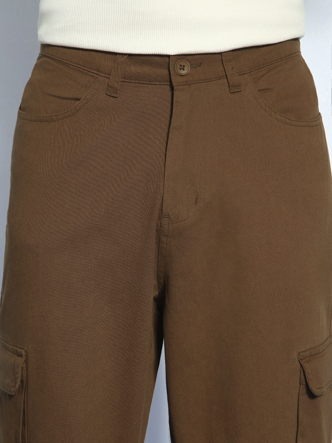 Men's Brown Loose Baggy Fit Cargo Chino Pant with 8 Pockets Stretchable - Image 6