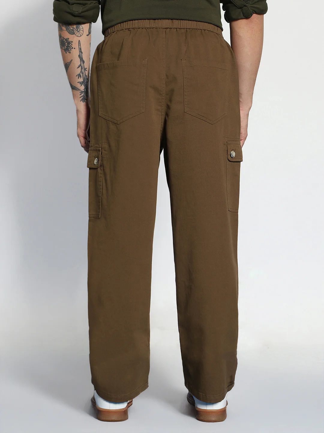 Men's Brown Loose Baggy Fit Cargo Jogger Chino Pant with 6 Pockets Stretchable - Image 3