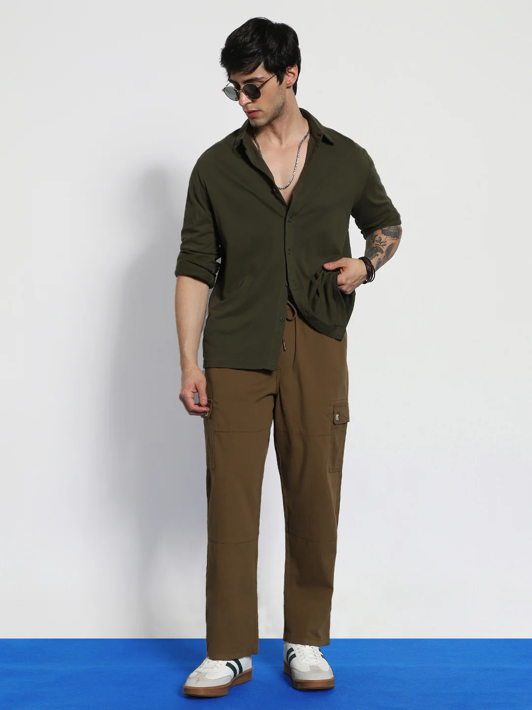 Men's Brown Loose Baggy Fit Cargo Jogger Chino Pant with 6 Pockets Stretchable - Image 4