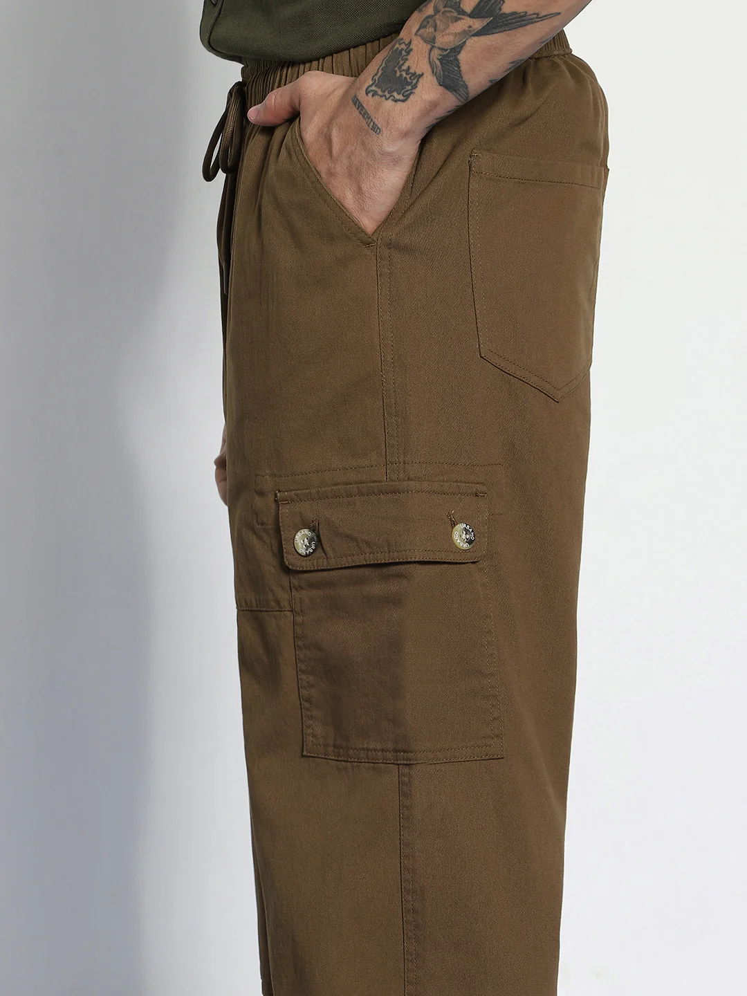Men's Brown Loose Baggy Fit Cargo Jogger Chino Pant with 6 Pockets Stretchable - Image 6
