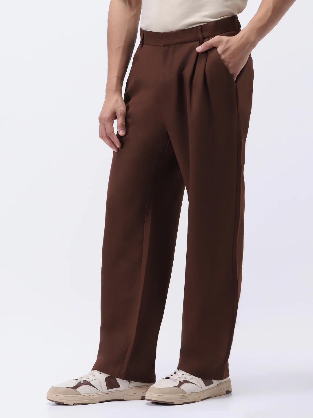 Men's Brown Loose Baggy Fit Solid Korean Pants Stretchable - Image 2