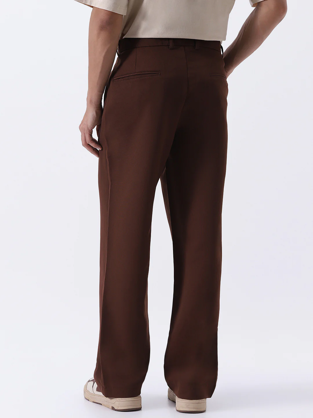 Men's Brown Loose Baggy Fit Solid Korean Pants Stretchable - Image 3