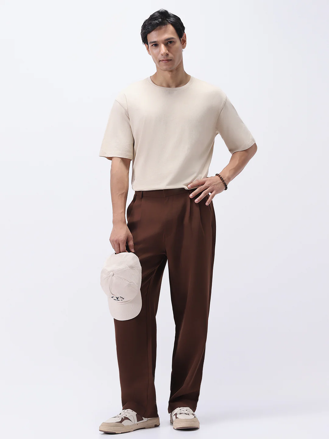 Men's Brown Loose Baggy Fit Solid Korean Pants Stretchable - Image 4