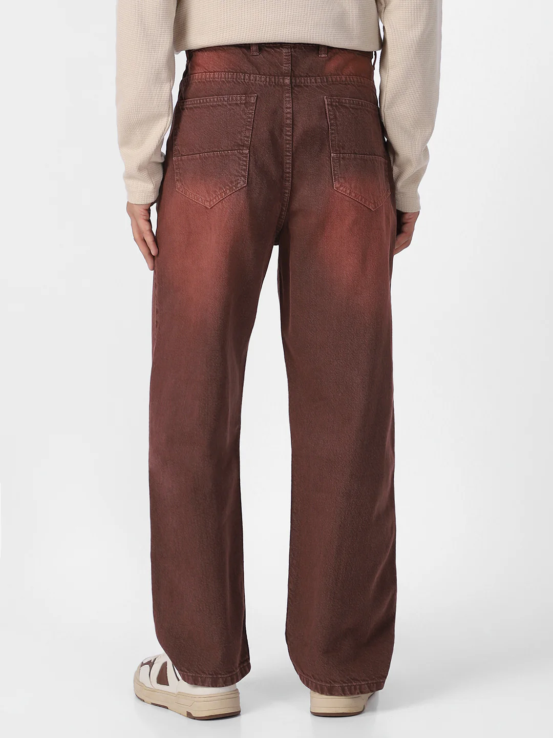 Men's Brown Loose Baggy Fit Washed Jeans Non-Stretchable - Image 3