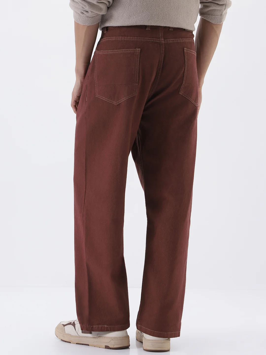Men's Brown Loose Fit Washed Jeans Non-Stretchable - Image 4