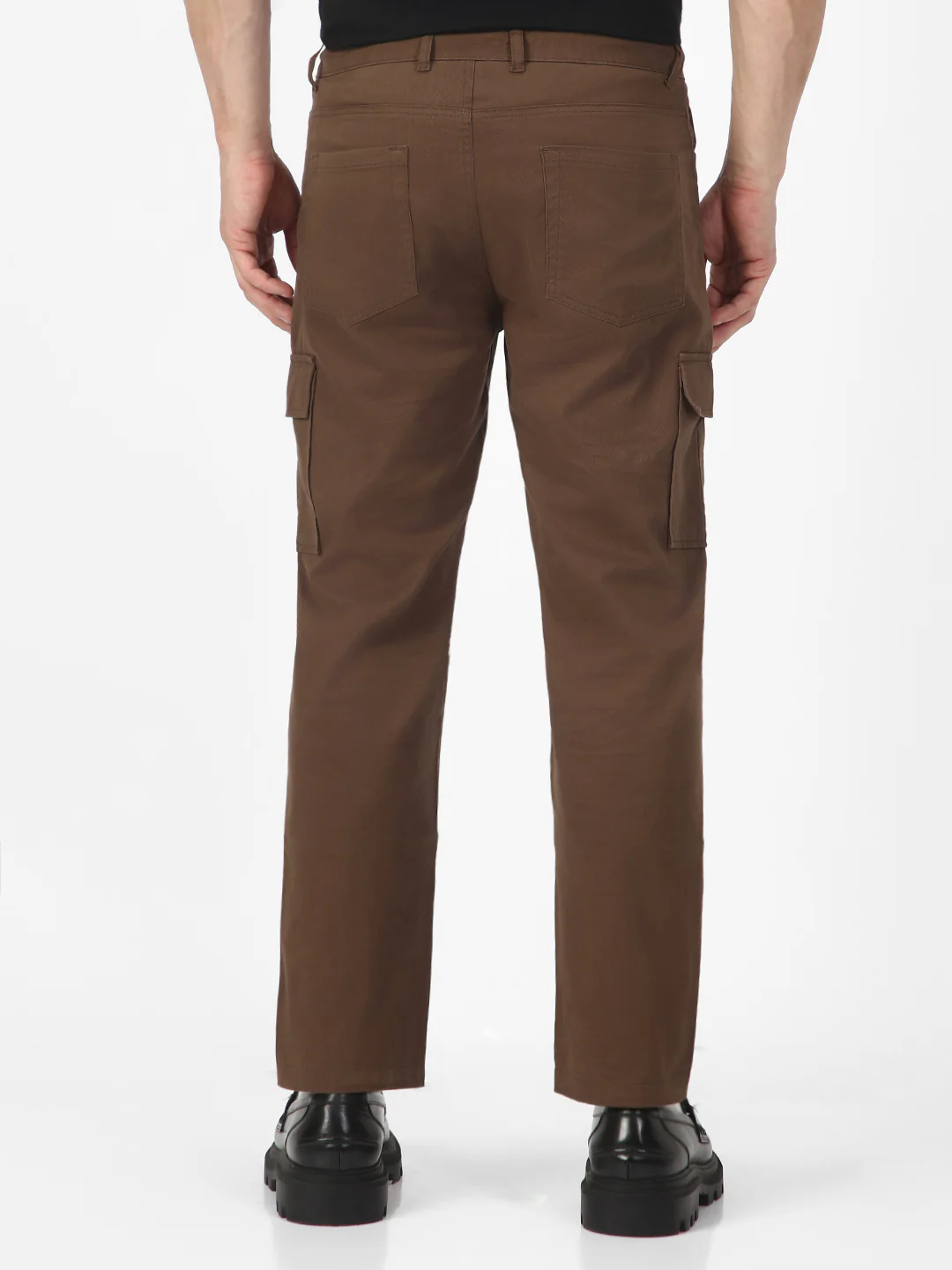 Men's Brown Regular Fit Solid Cargo Chino Pant with 6 Pockets Stretchable - Image 3