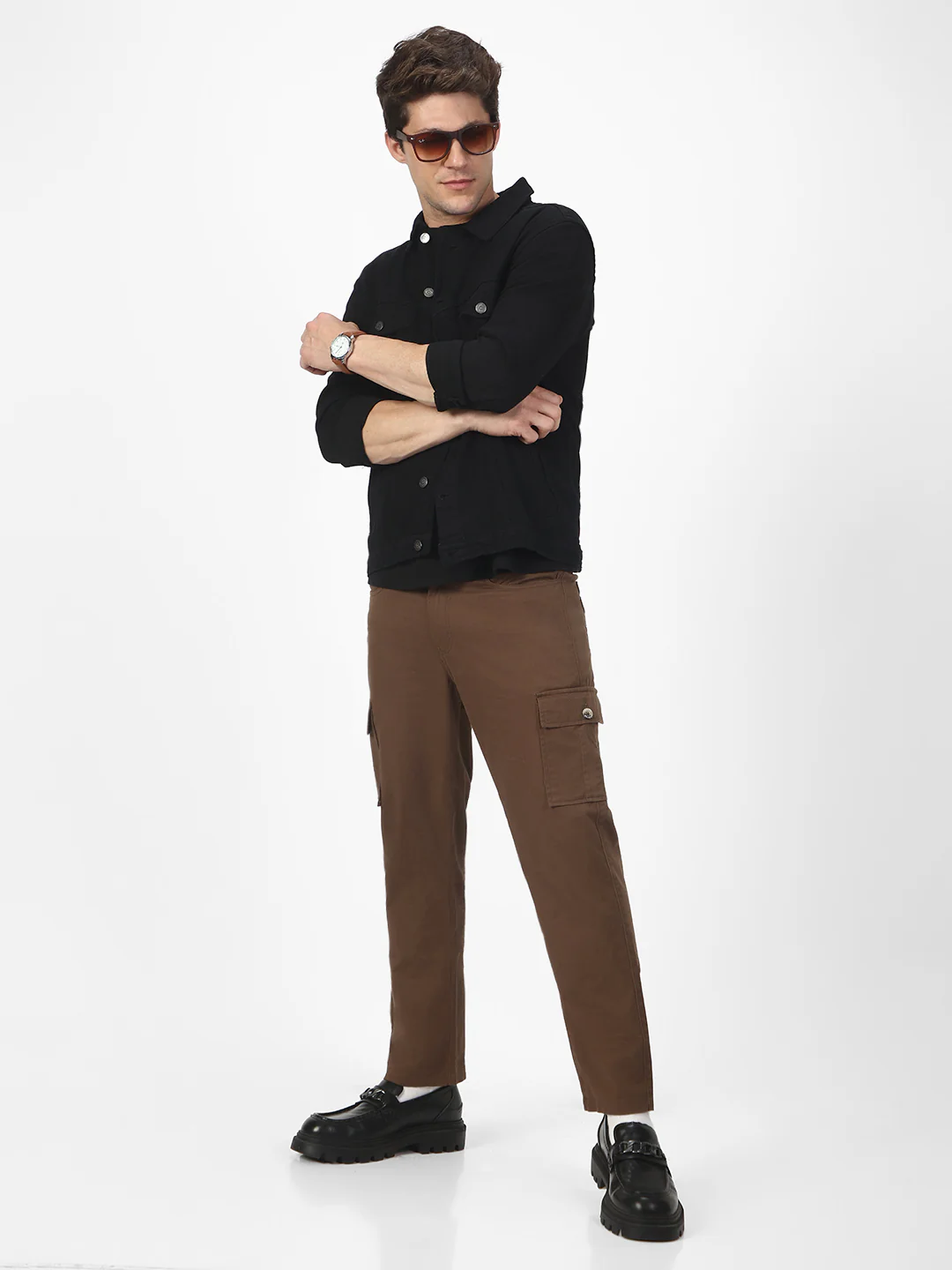 Men's Brown Regular Fit Solid Cargo Chino Pant with 6 Pockets Stretchable - Image 4