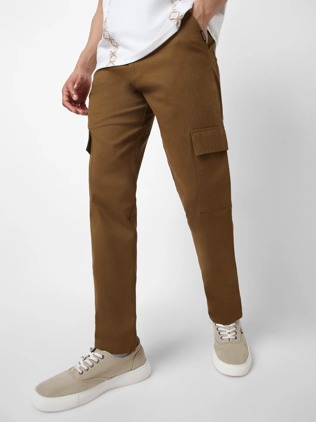 Urbano Fashion Men's Brown Regular Fit Solid Cargo Chino Pant with 6 Pockets Stretchable - Image 2