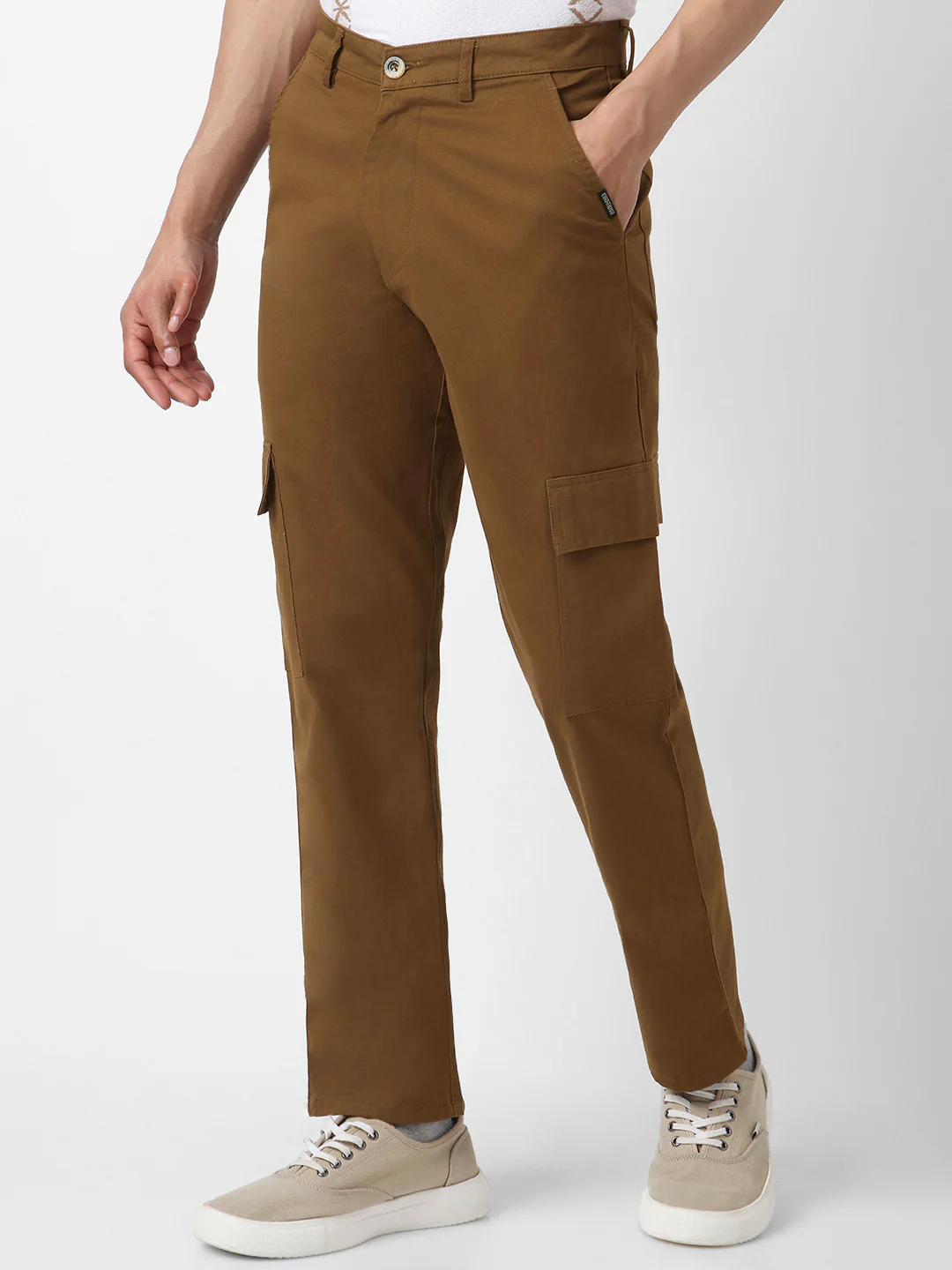 Urbano Fashion Men's Brown Regular Fit Solid Cargo Chino Pant with 6 Pockets Stretchable - Image 3