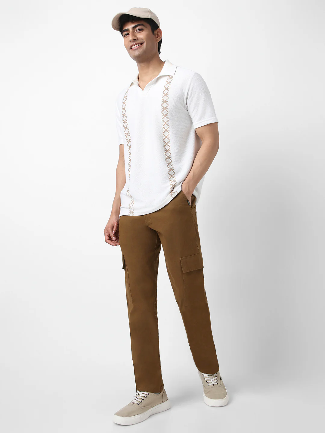 Urbano Fashion Men's Brown Regular Fit Solid Cargo Chino Pant with 6 Pockets Stretchable - Image 5