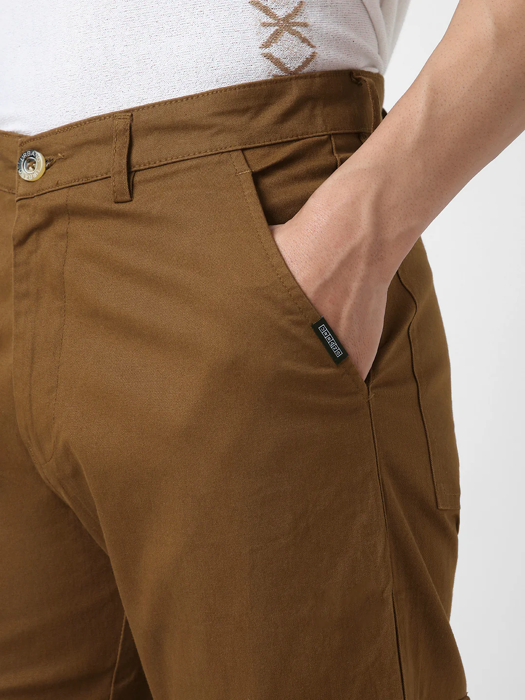 Urbano Fashion Men's Brown Regular Fit Solid Cargo Chino Pant with 6 Pockets Stretchable - Image 7