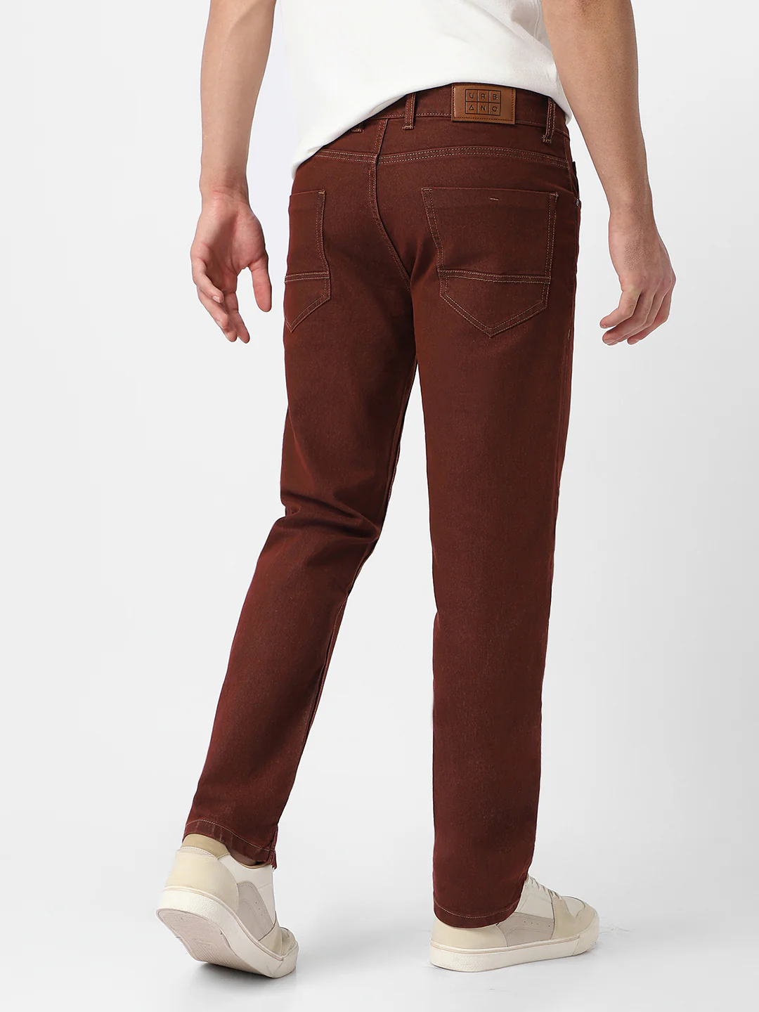 Men's Brown Regular Fit Washed Jeans Stretchable - Image 4