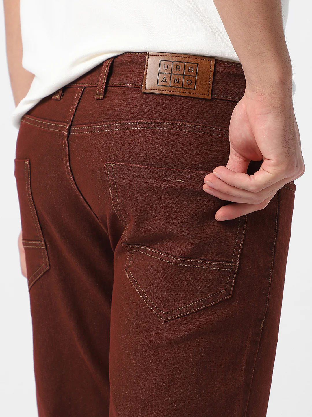 Men's Brown Regular Fit Washed Jeans Stretchable - Image 6