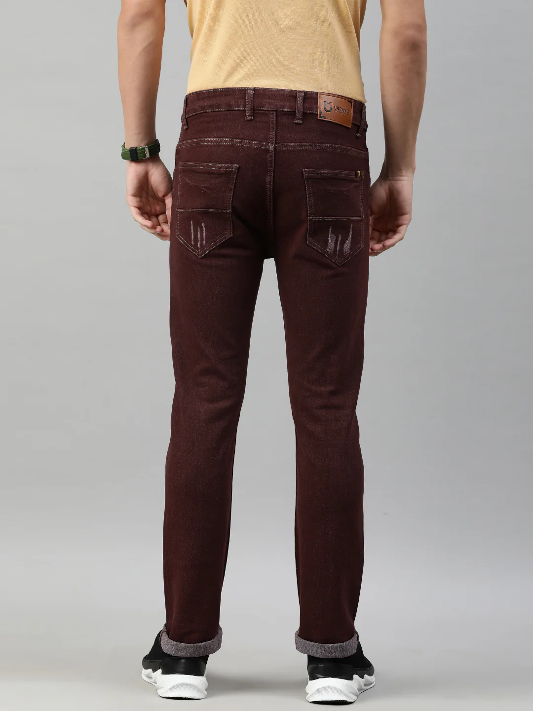 Men's Brown Slim Fit Heavy Distressed/Torn Jeans - Image 3
