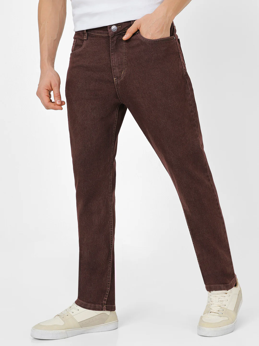 Men's Brown Slim Fit Denim Jeans Stretchable - Image 2
