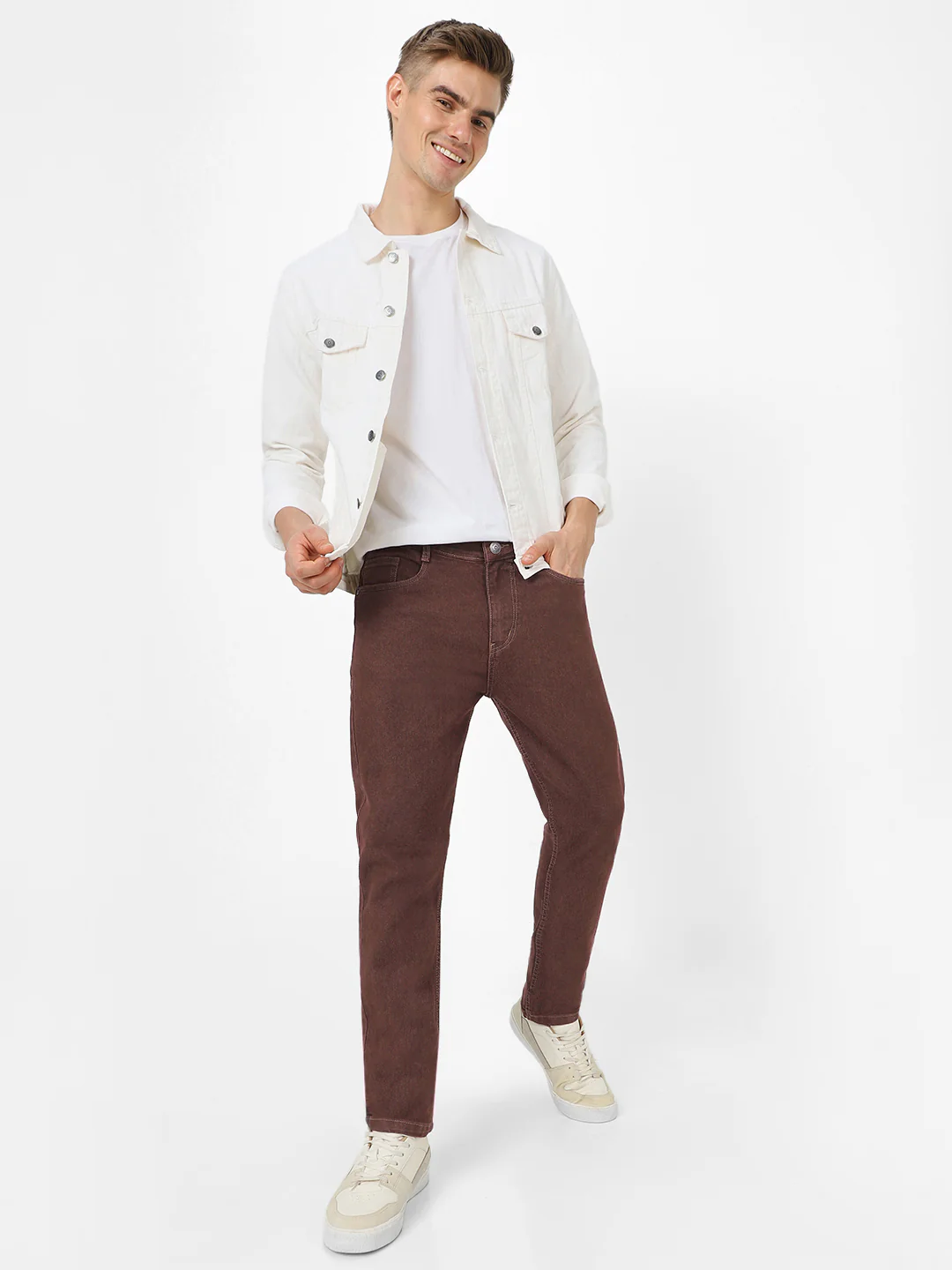 Men's Brown Slim Fit Denim Jeans Stretchable - Image 4