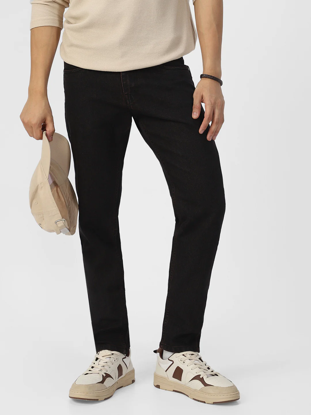 Men's Dark Brown Slim Fit Solid Jeans Stretchable - Image 2