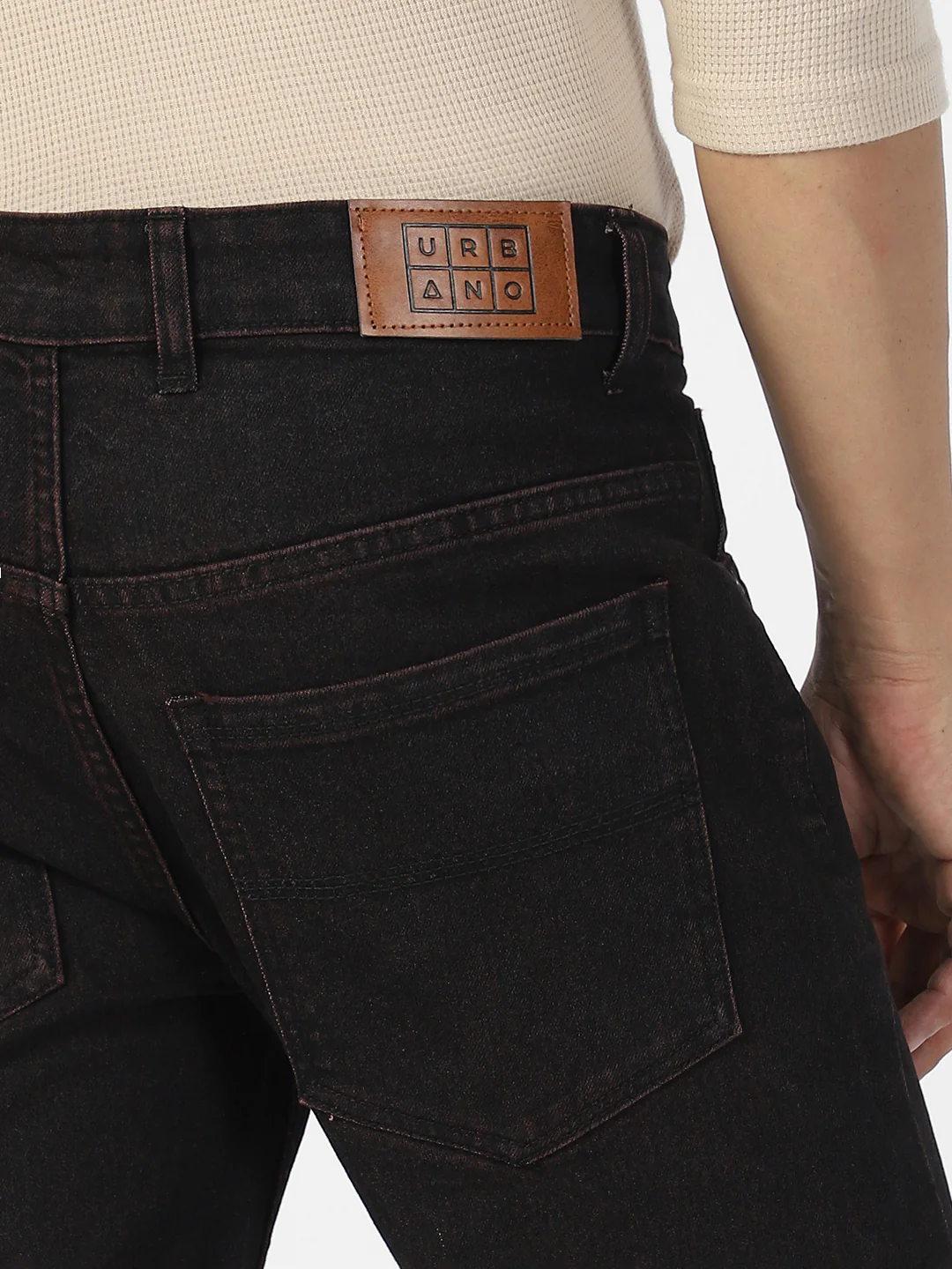 Men's Dark Brown Slim Fit Solid Jeans Stretchable - Image 6