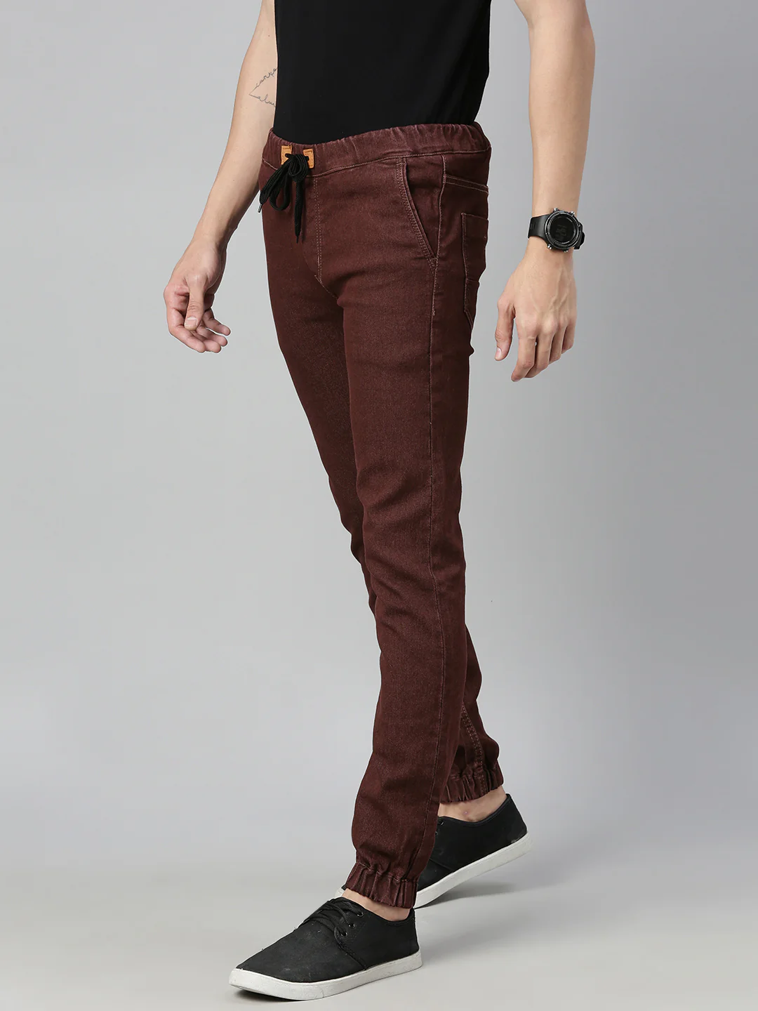 Men's Brown Slim Fit Washed Jogger Jeans Stretchable - Image 2