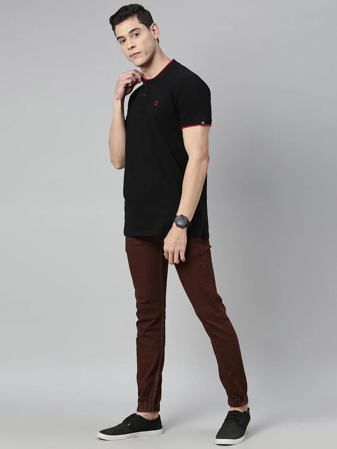 Men's Brown Slim Fit Washed Jogger Jeans Stretchable - Image 4