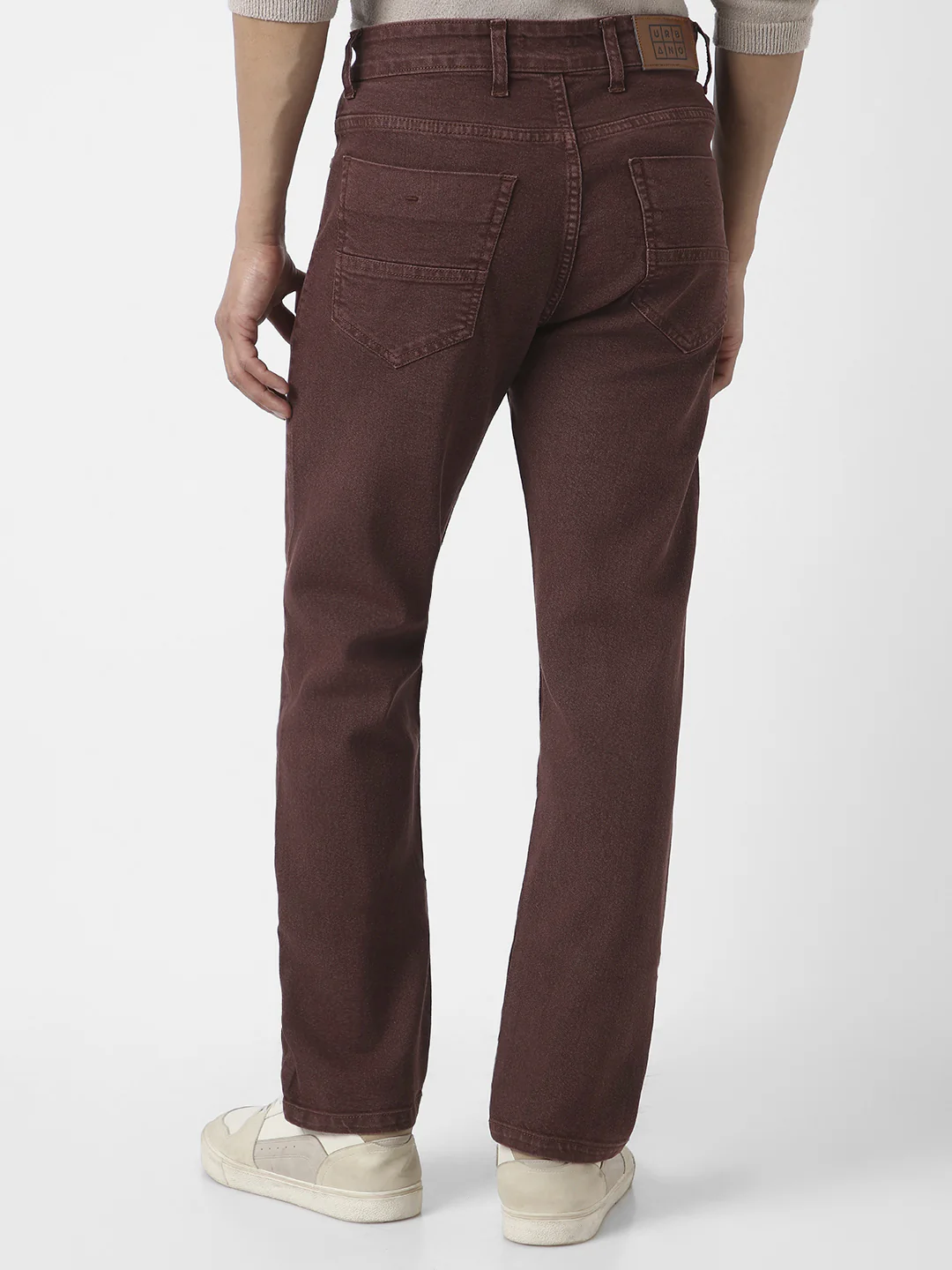 Men's Brown Straight Fit Washed Jeans Stretchable - Image 3