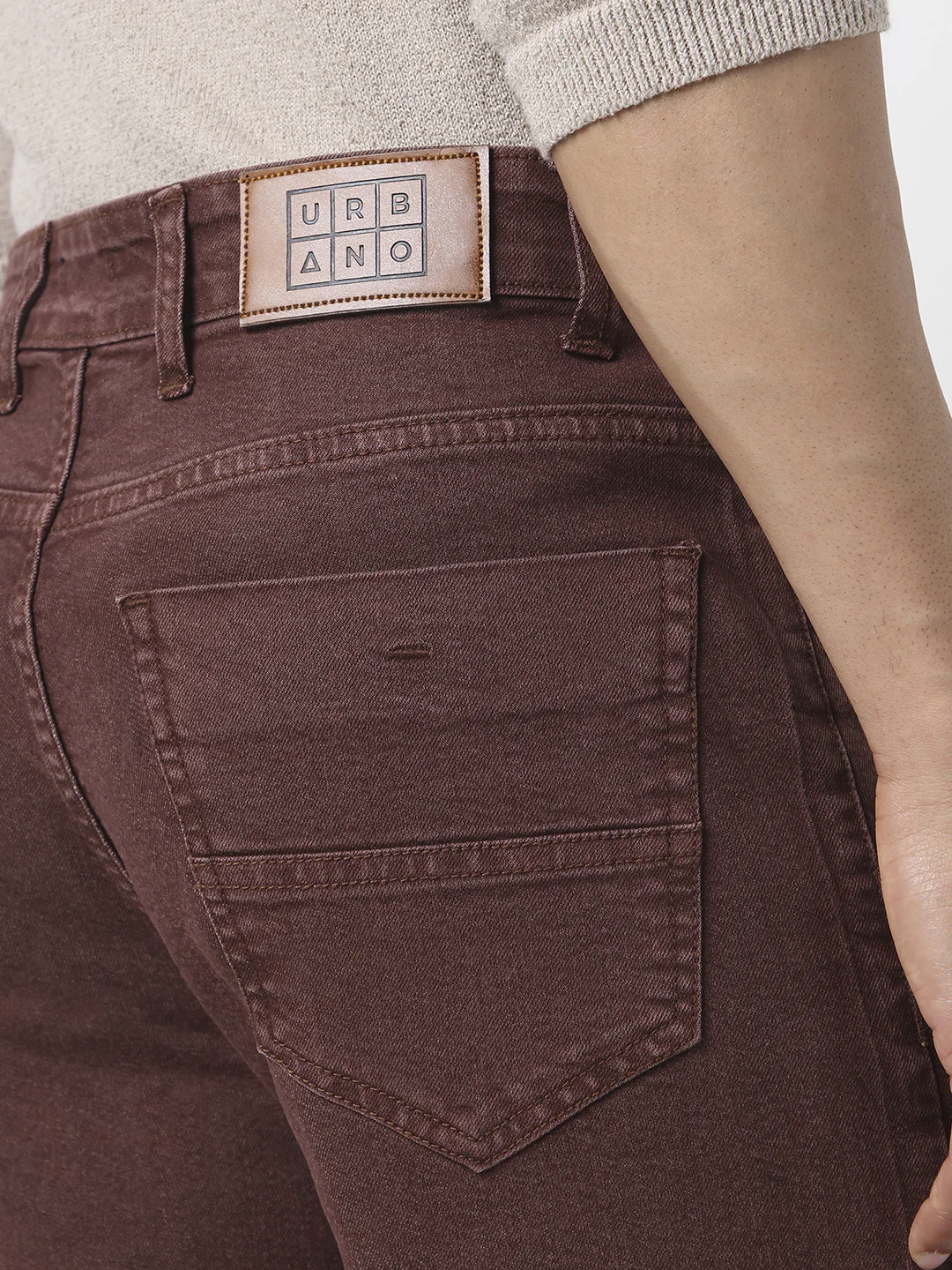 Men's Brown Straight Fit Washed Jeans Stretchable - Image 6