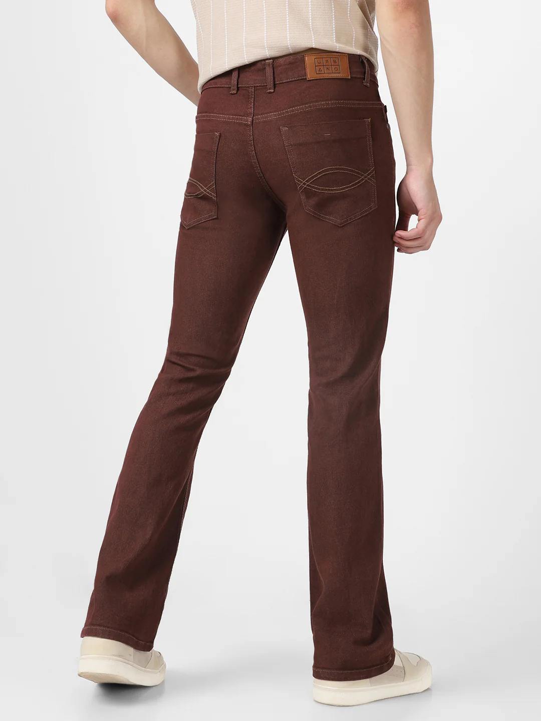 Men's Brown Washed Bootcut Jeans Stretchable - Image 3