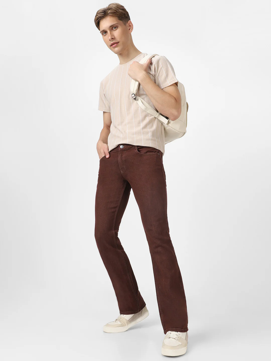 Men's Brown Washed Bootcut Jeans Stretchable - Image 4