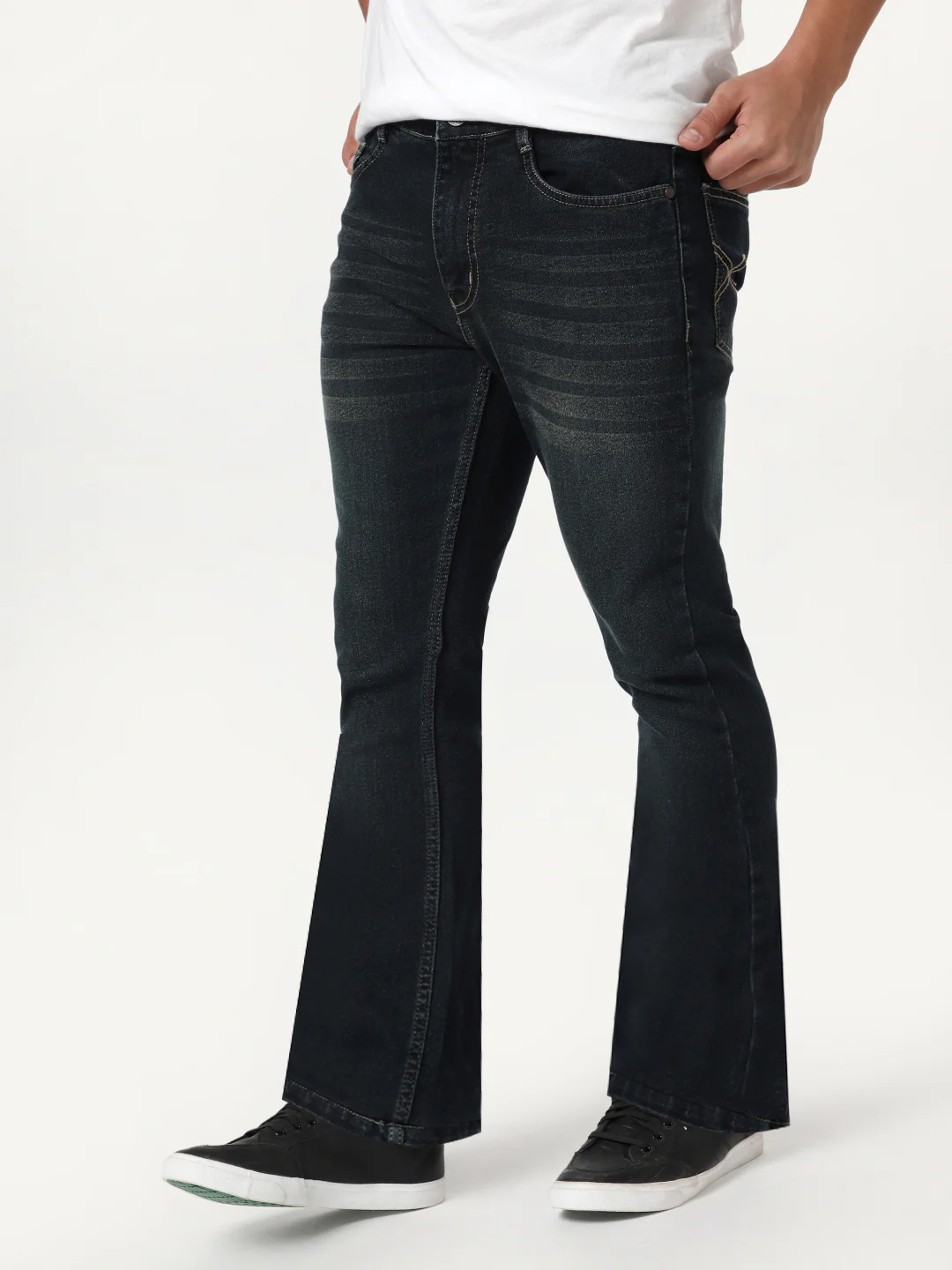 Men's Carbon Blue Bootcut Fit Mid Rise Heavy Washed Jeans Stretchable - Image 3