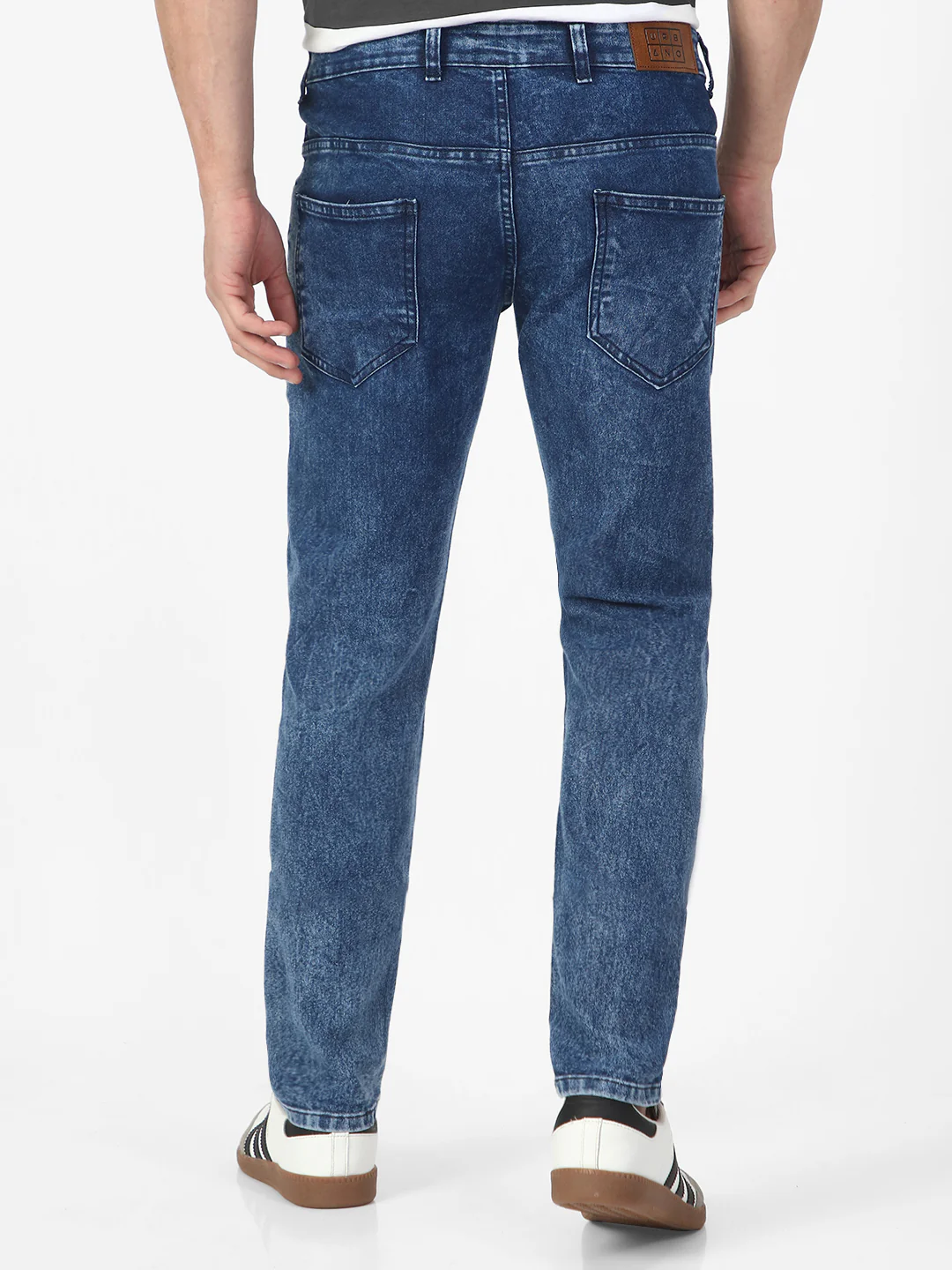Men's Carbon Blue Regular Fit Washed Jeans Stretchable - Image 3