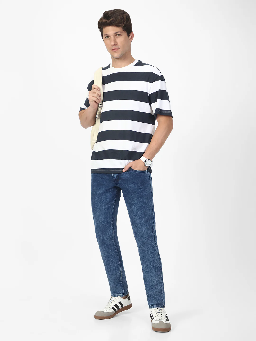 Men's Carbon Blue Regular Fit Washed Jeans Stretchable - Image 4